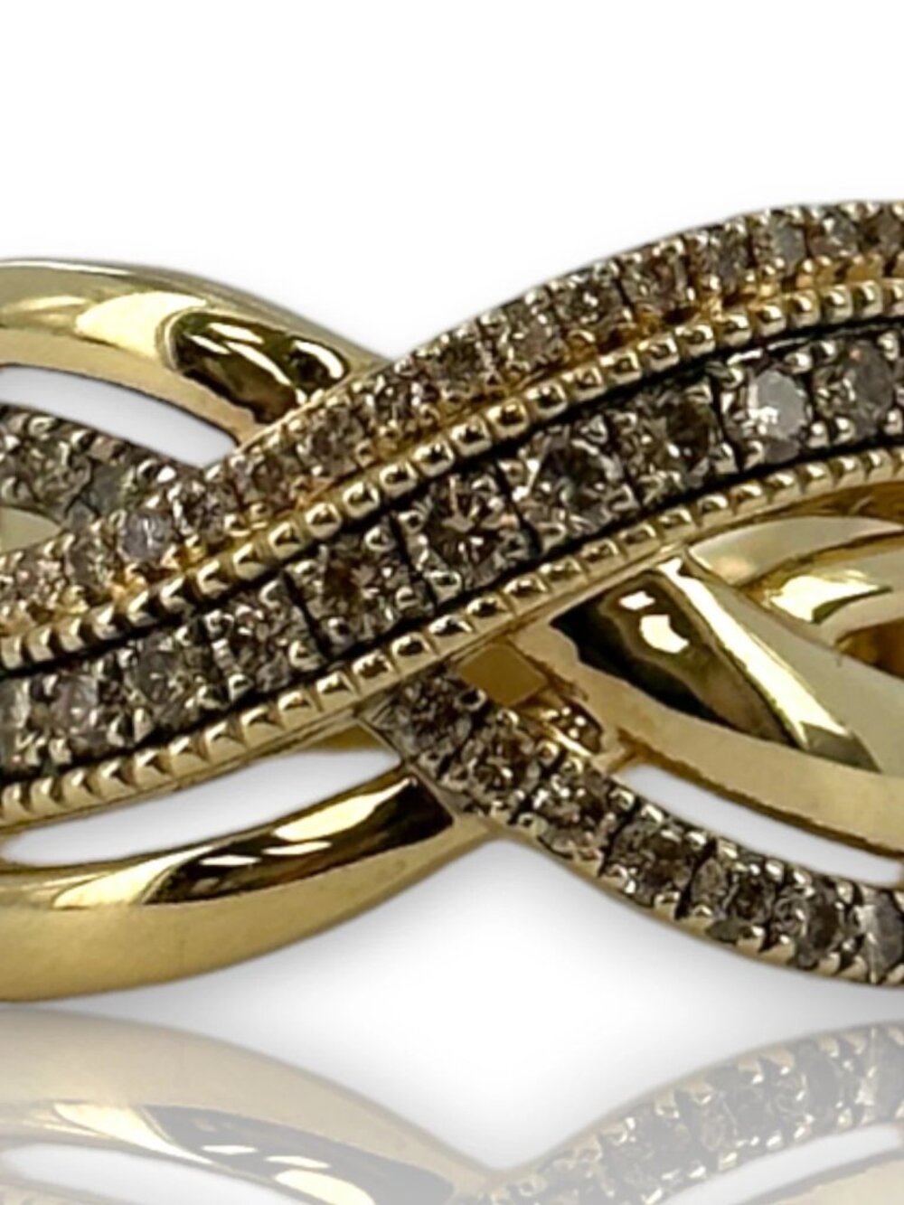 LeVian 14kt Yellow Gold Crossover Ring Champagne "Chocolate" Diamonds Size 8